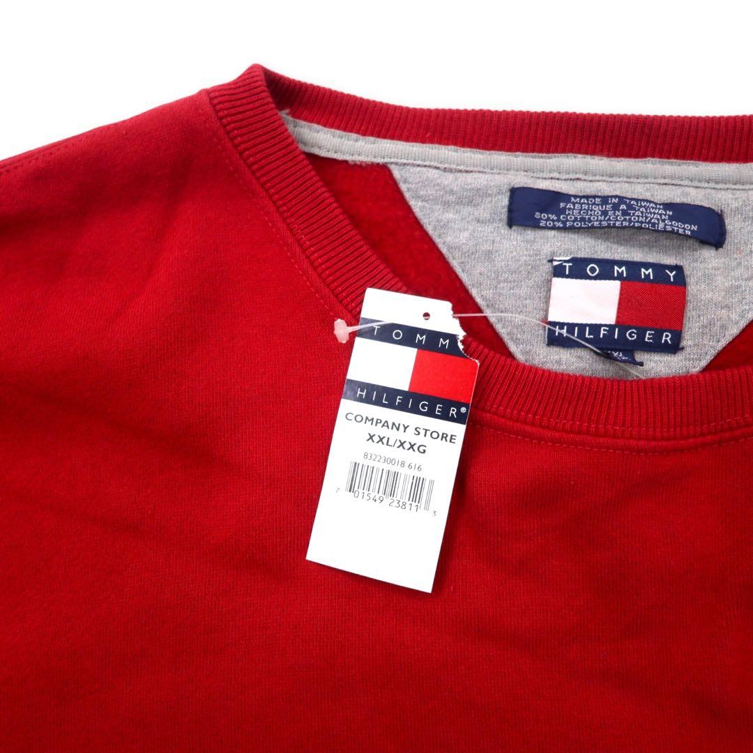 TOMMY HILFIGER Felpa con logo XXL rossa in cotone felpato, oversize, nuova
