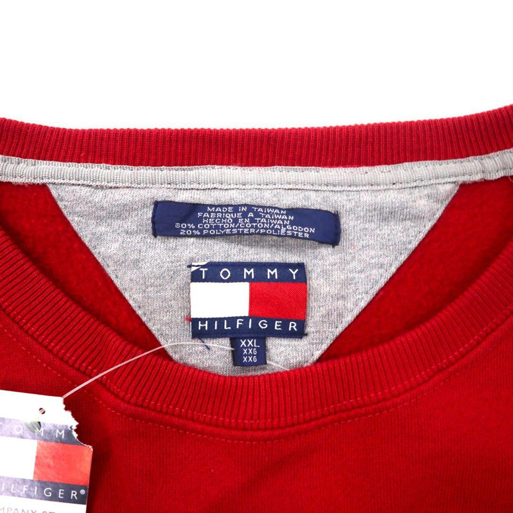 TOMMY HILFIGER Felpa con logo XXL rossa in cotone felpato, oversize, nuova