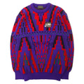 BM CLUB Anni '90 Maglione in maglia a fantasia L Rosso Blu Acrilico Lana Prodotto in Giappone Nuovo con etichette