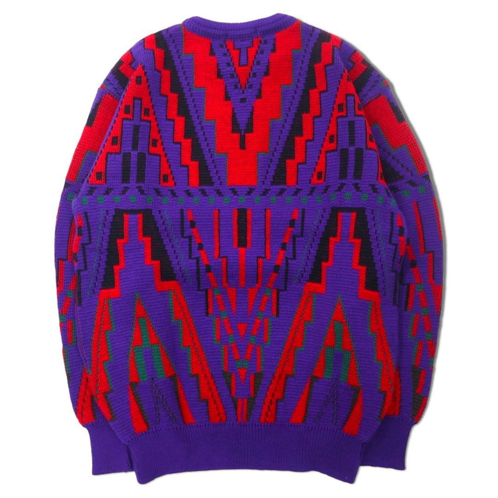 BM CLUB Anni '90 Maglione in maglia a fantasia L Rosso Blu Acrilico Lana Prodotto in Giappone Nuovo con etichette