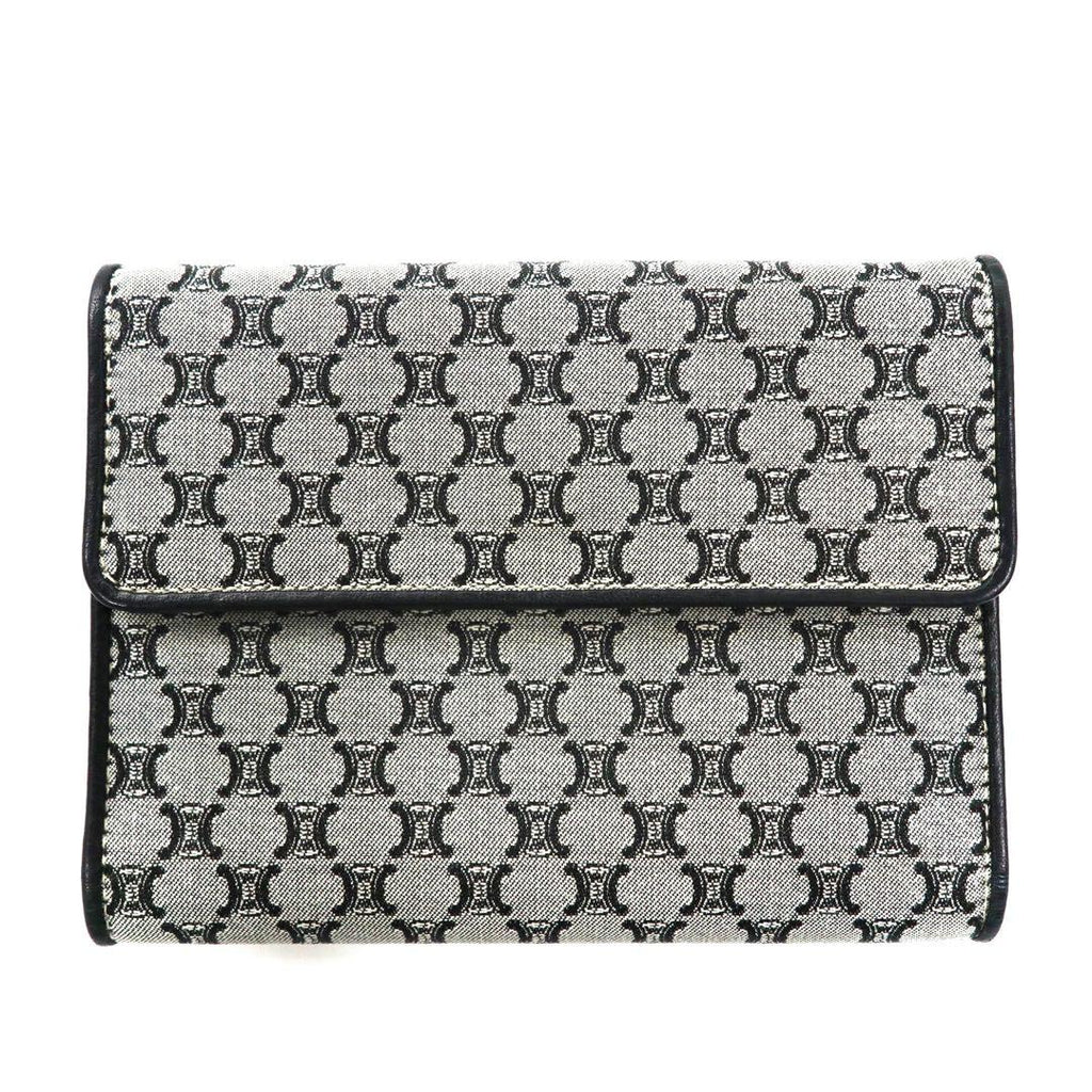 CELINE portafoglio a tre ante grigio tela pelle motivo Macadam monogramma CE00/34 made in Italy