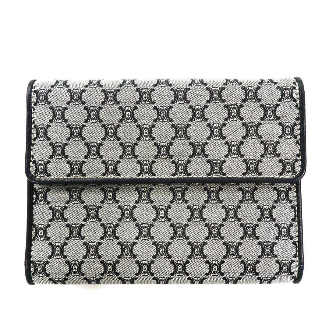 CELINE portafoglio a tre ante grigio tela pelle motivo Macadam monogramma CE00/34 made in Italy