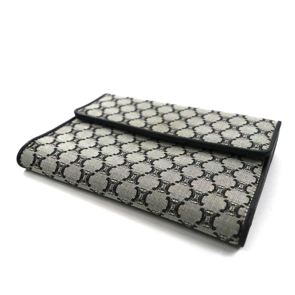 CELINE portafoglio a tre ante grigio tela pelle motivo Macadam monogramma CE00/34 made in Italy