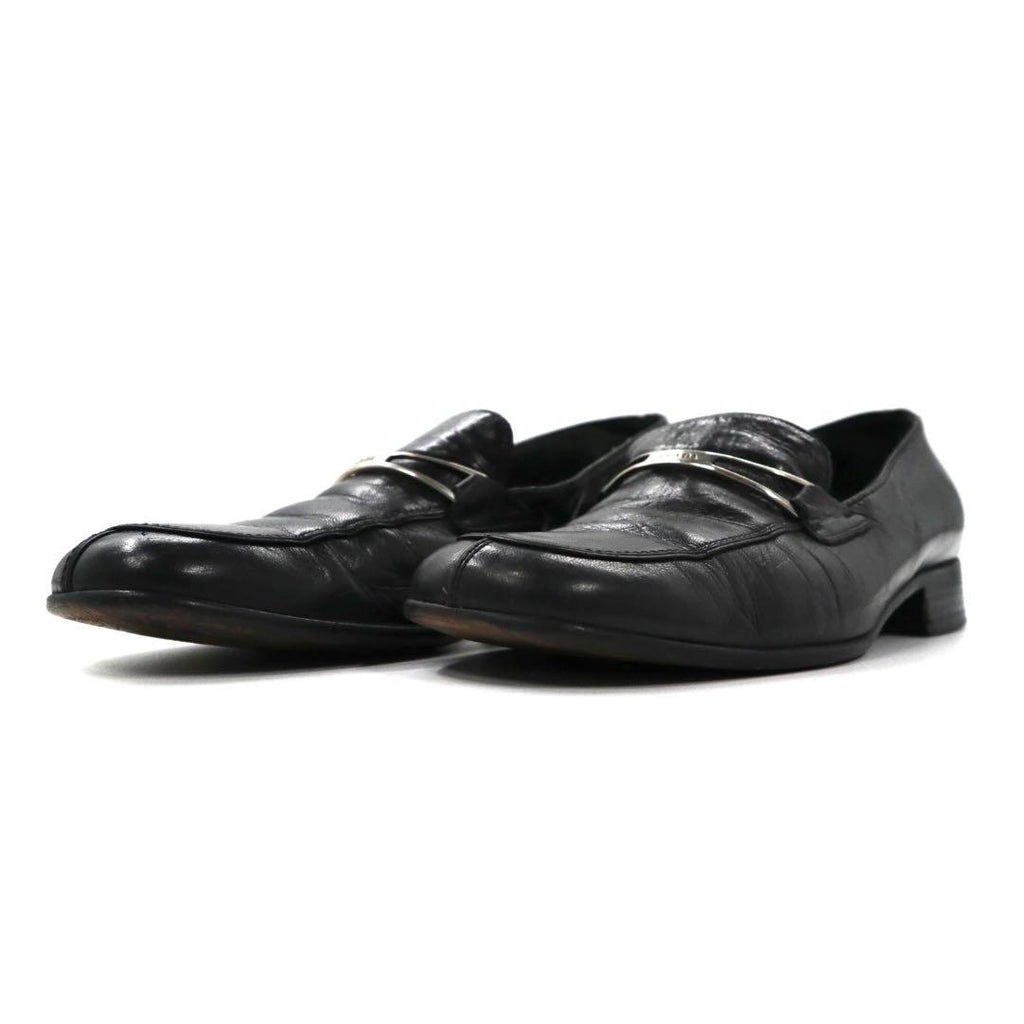 PRADA ローファー 23cm ブラック Vチップ レザー ロゴプレート イタリア製