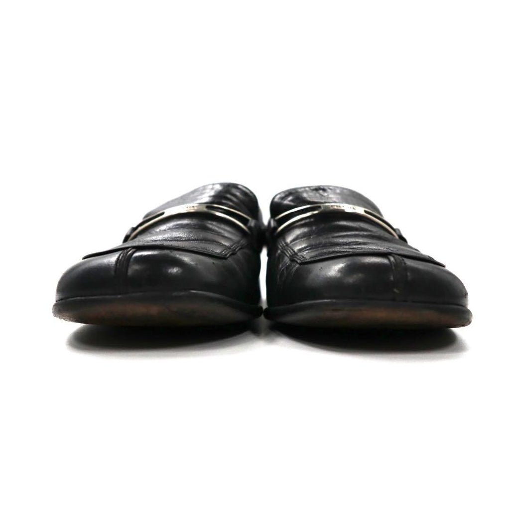 PRADA ローファー 23cm ブラック Vチップ レザー ロゴプレート イタリア製