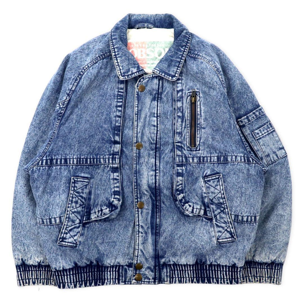 BOBSON Anni '90 Giacca Bomber in Denim M Blu Lavaggio Acido