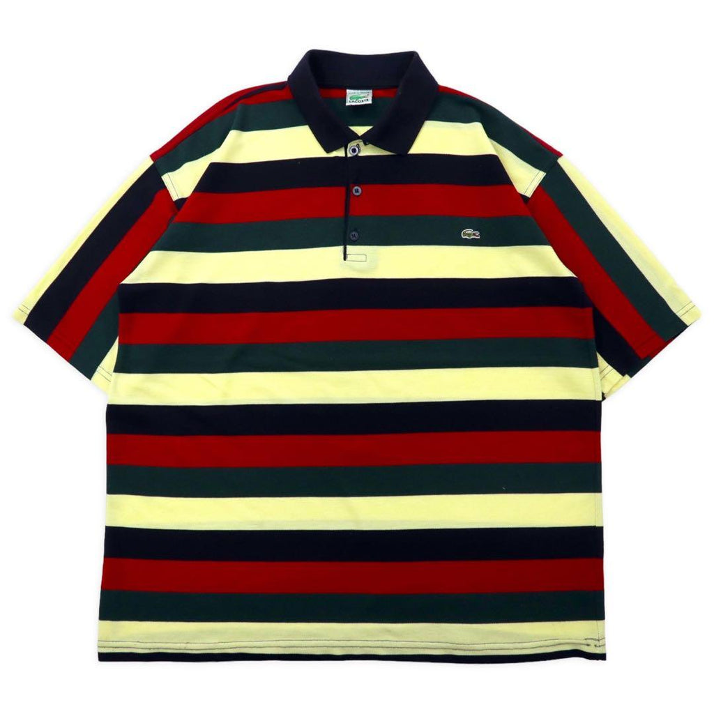 LACOSTE, polo a righe, anni '80, produzione francese, XXL, multicolore, cotone, taglia grande