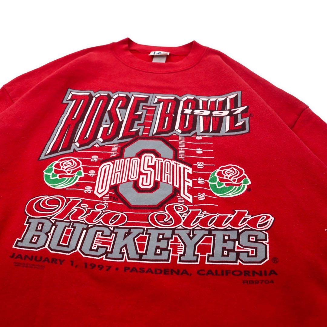 Lee SPORT USA, anni '90, Felpa stampata College, 2XL, Rossa, Cotone, Felpata internamente, OHIO STATE BUCKEYES