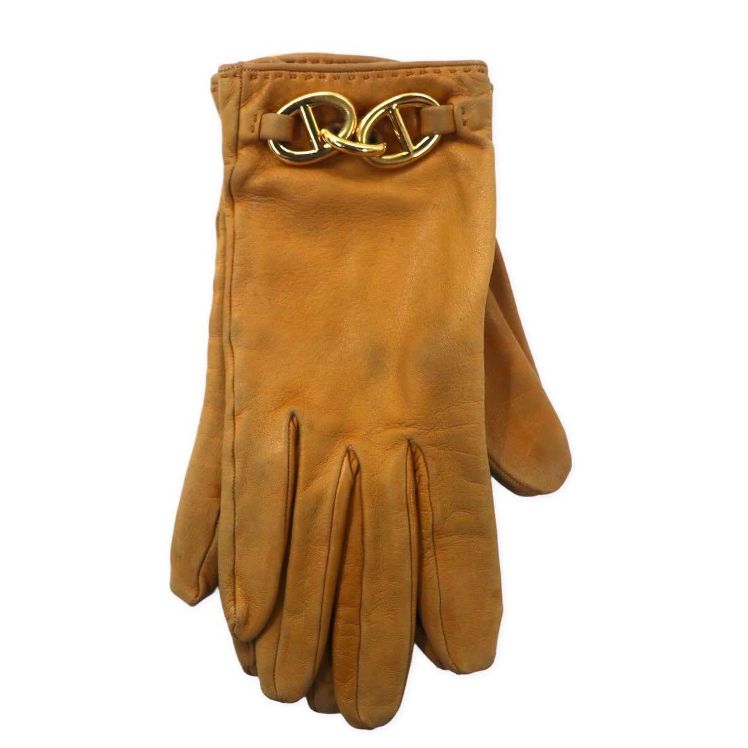 HERMES Guanti in pelle Chaine d'Ancre Made in France, taglia 6 1/2, colore beige