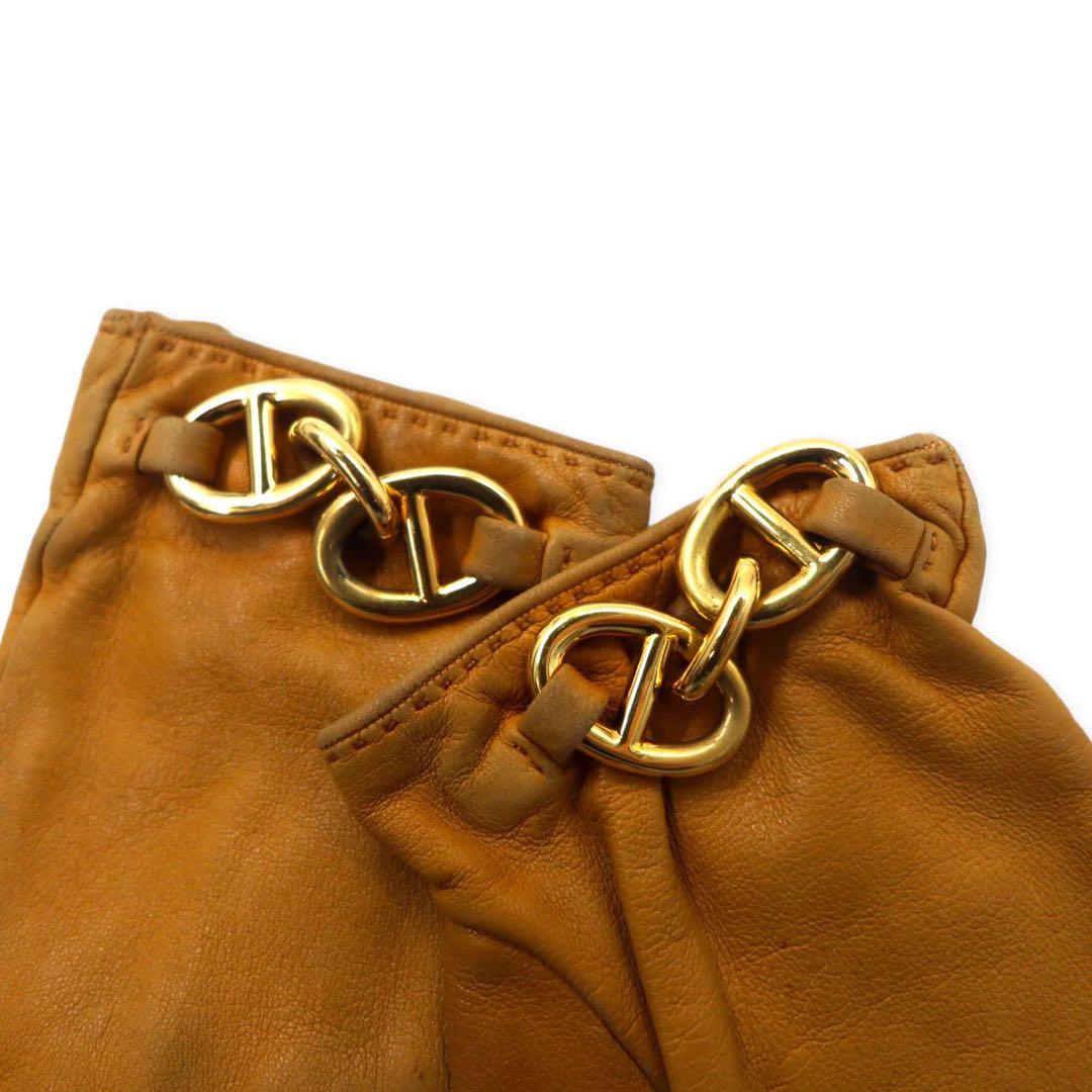 HERMES Guanti in pelle Chaine d'Ancre Made in France, taglia 6 1/2, colore beige