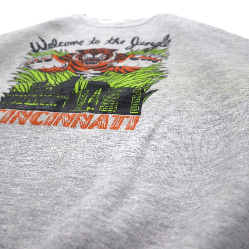 FRUIT OF THE LOOM Prodotto negli Stati Uniti, anni '80, felpa stampata con animali, XL, grigio, cotone, Welcome to the Jungle, tigre