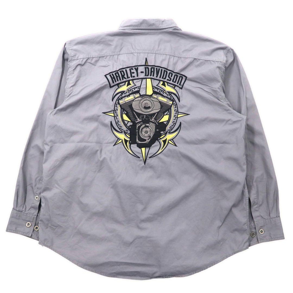 HARLEY DAVIDSON Camicia da lavoro XL Grigia Cotone Ricamo logo sul retro Taglia grande
