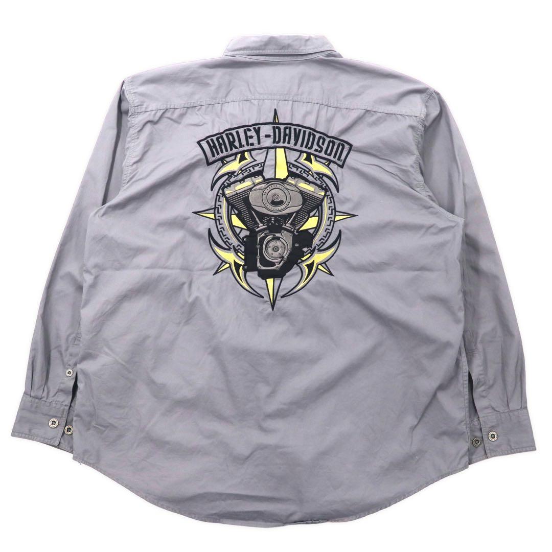 HARLEY DAVIDSON Camicia da lavoro XL Grigia Cotone Ricamo logo sul retro Taglia grande