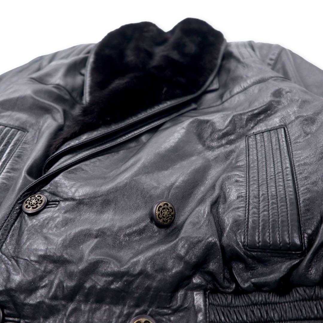 ALZAMENDI HOMBRE Giacca in pelle doppia XL nera con collo in pelliccia rimovibile