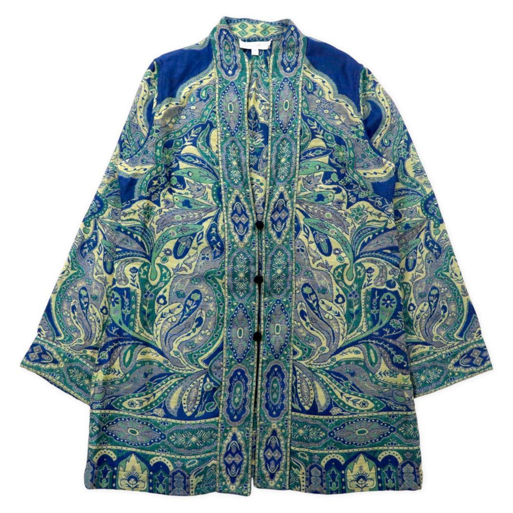 TRAVEL SMITH Cardigan vestaglia in jacquard M blu viscosa fantasia Paisley bohémien bottoni cinesi