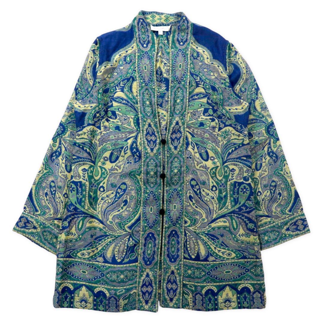 TRAVEL SMITH Cardigan vestaglia in jacquard M blu viscosa fantasia Paisley bohémien bottoni cinesi