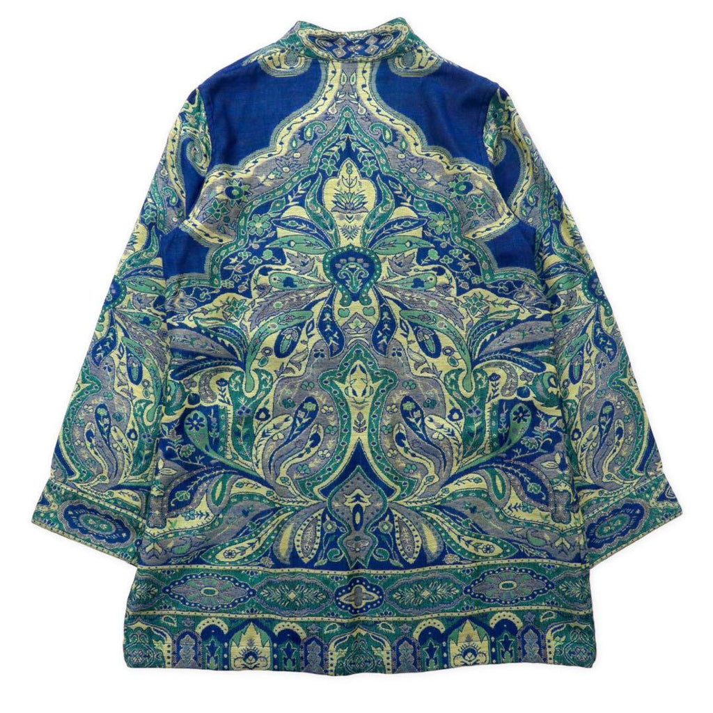 TRAVEL SMITH Cardigan vestaglia in jacquard M blu viscosa fantasia Paisley bohémien bottoni cinesi