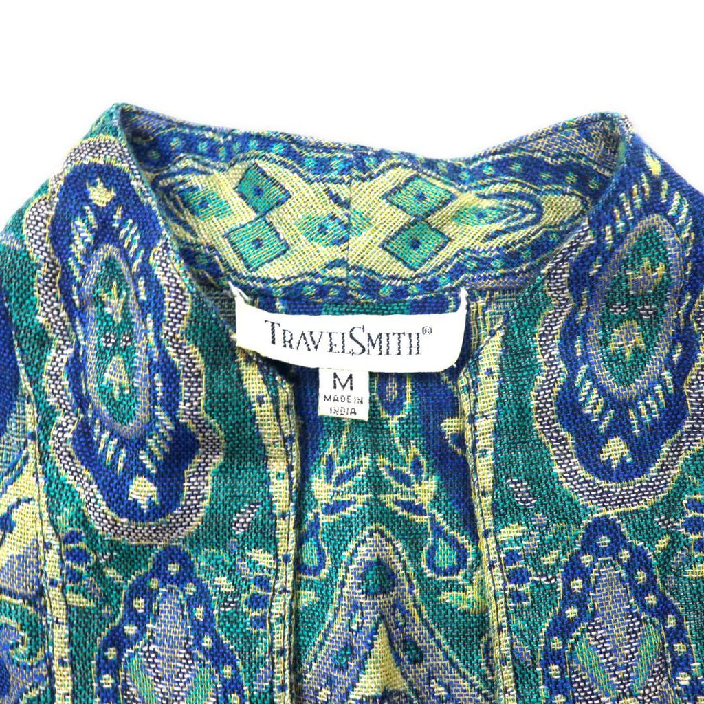 TRAVEL SMITH Cardigan vestaglia in jacquard M blu viscosa fantasia Paisley bohémien bottoni cinesi