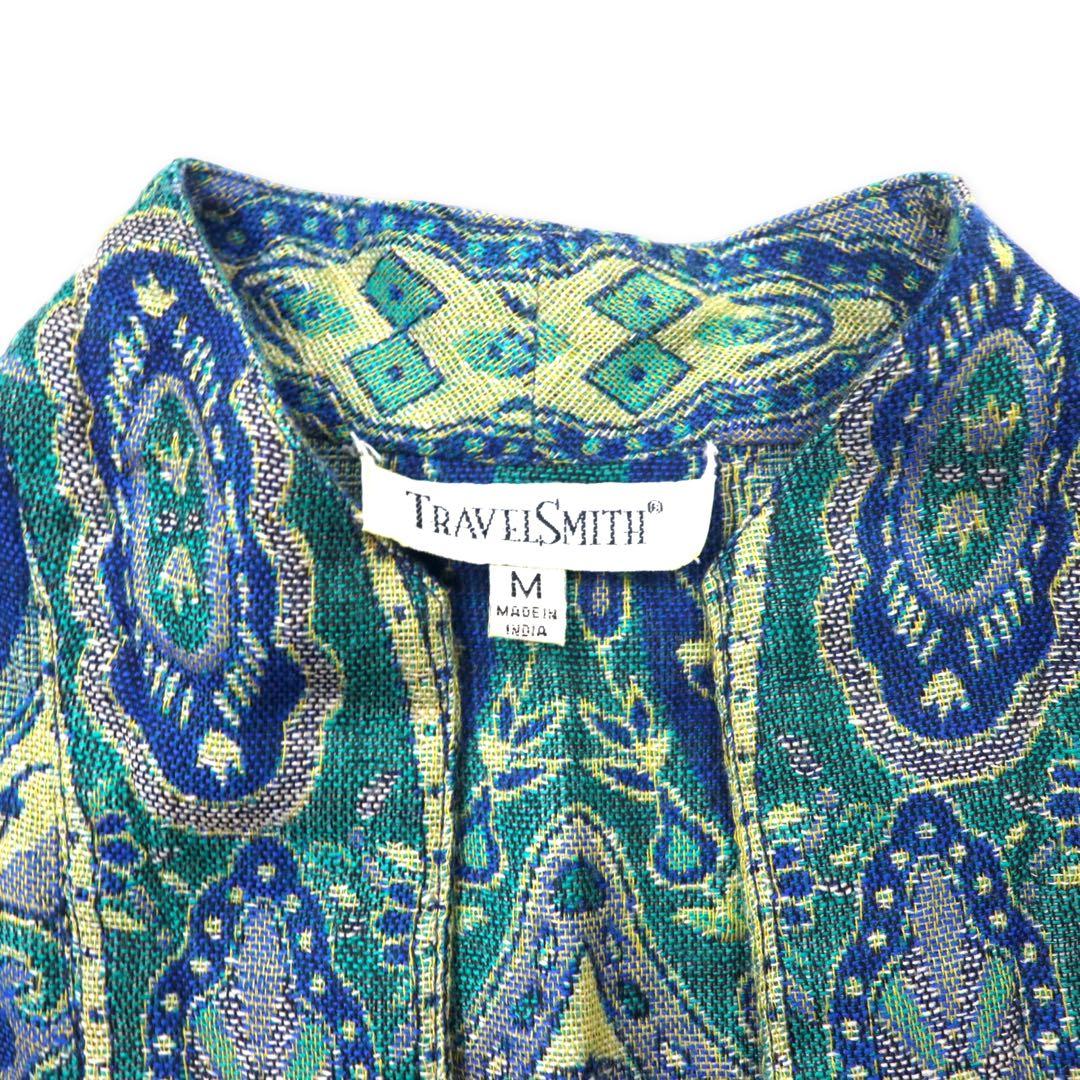 TRAVEL SMITH Cardigan vestaglia in jacquard M blu viscosa fantasia Paisley bohémien bottoni cinesi