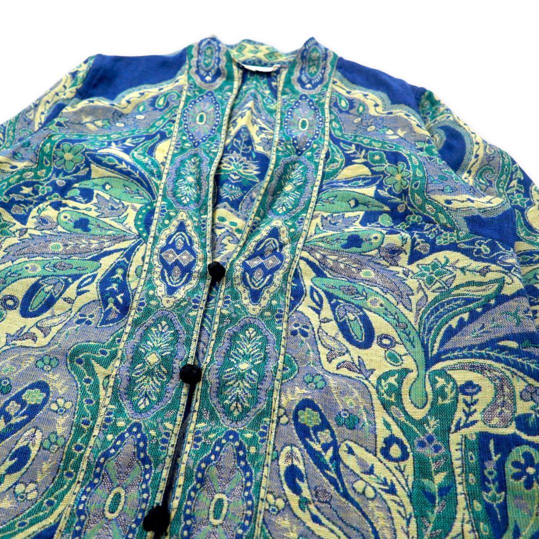 TRAVEL SMITH Cardigan vestaglia in jacquard M blu viscosa fantasia Paisley bohémien bottoni cinesi