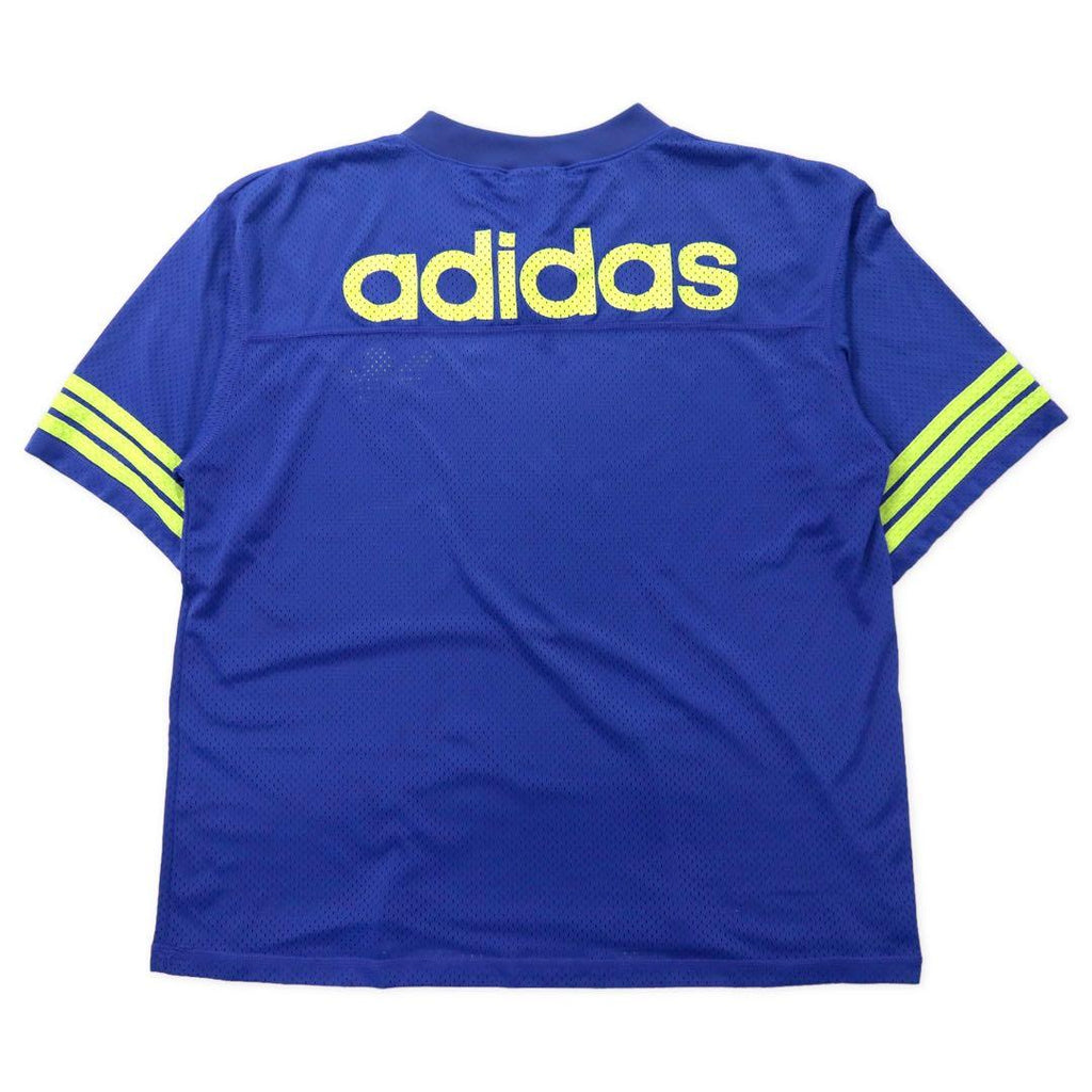 adidas 90年代 USA製 万国旗タグ Vネック メッシュ ゲームシャツ L ブルー トレフォイルロゴ ビッグサイズ