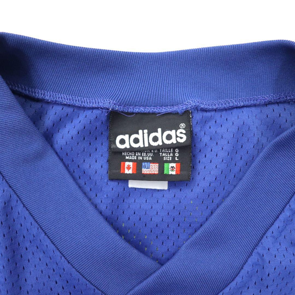 adidas 90年代 USA製 万国旗タグ Vネック メッシュ ゲームシャツ L ブルー トレフォイルロゴ ビッグサイズ