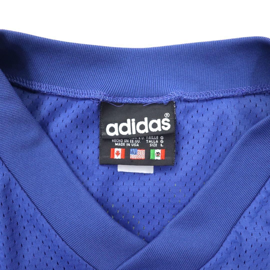 adidas 90年代 USA製 万国旗タグ Vネック メッシュ ゲームシャツ L ブルー トレフォイルロゴ ビッグサイズ