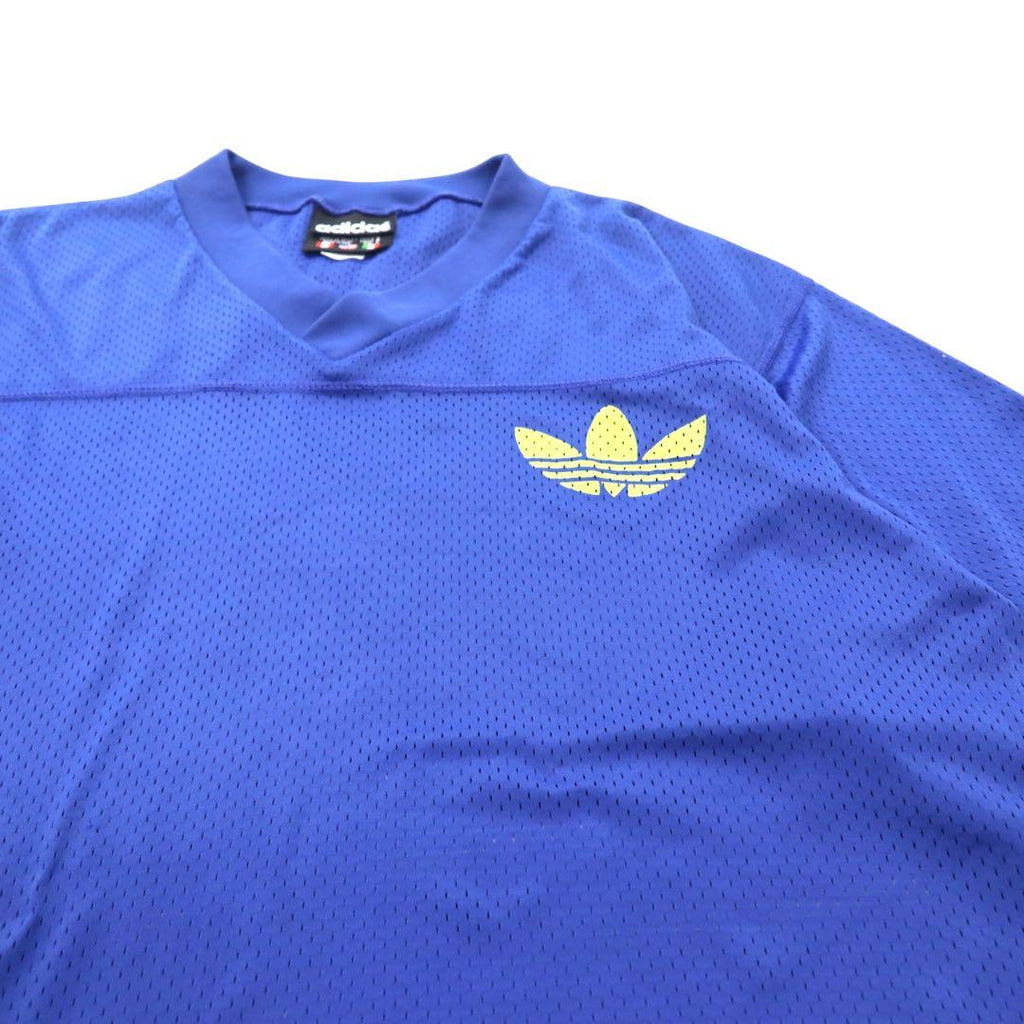 adidas 90年代 USA製 万国旗タグ Vネック メッシュ ゲームシャツ L ブルー トレフォイルロゴ ビッグサイズ