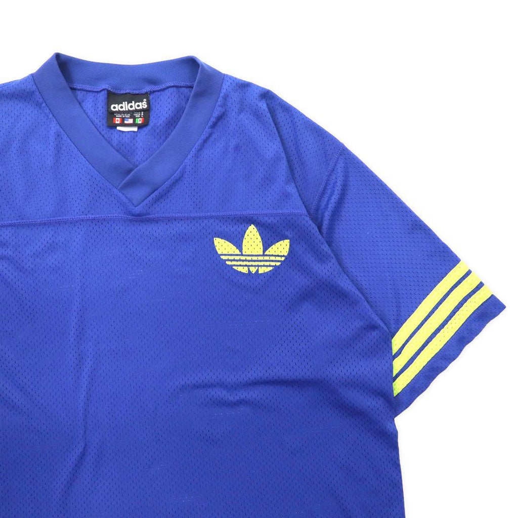 adidas 90年代 USA製 万国旗タグ Vネック メッシュ ゲームシャツ L ブルー トレフォイルロゴ ビッグサイズ