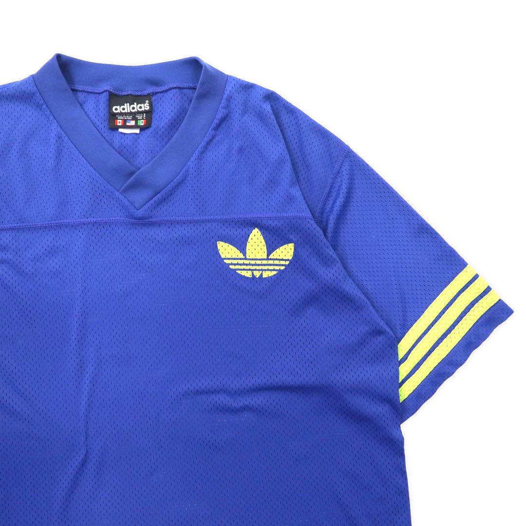 adidas 90年代 USA製 万国旗タグ Vネック メッシュ ゲームシャツ L ブルー トレフォイルロゴ ビッグサイズ
