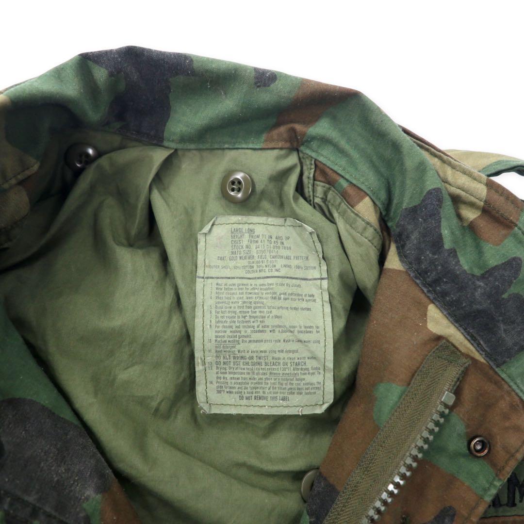 US ARMY Anni '90 Giacca da campo M-46 L Kaki Mimetica Woodland Cotone Cappuccio Ripiegabile Militare 8415-01-099-7839 GOLDEN MFG, CO.