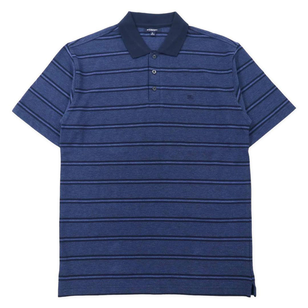 BURBERRY Polo a righe M blu navy cotone con logo ricamato