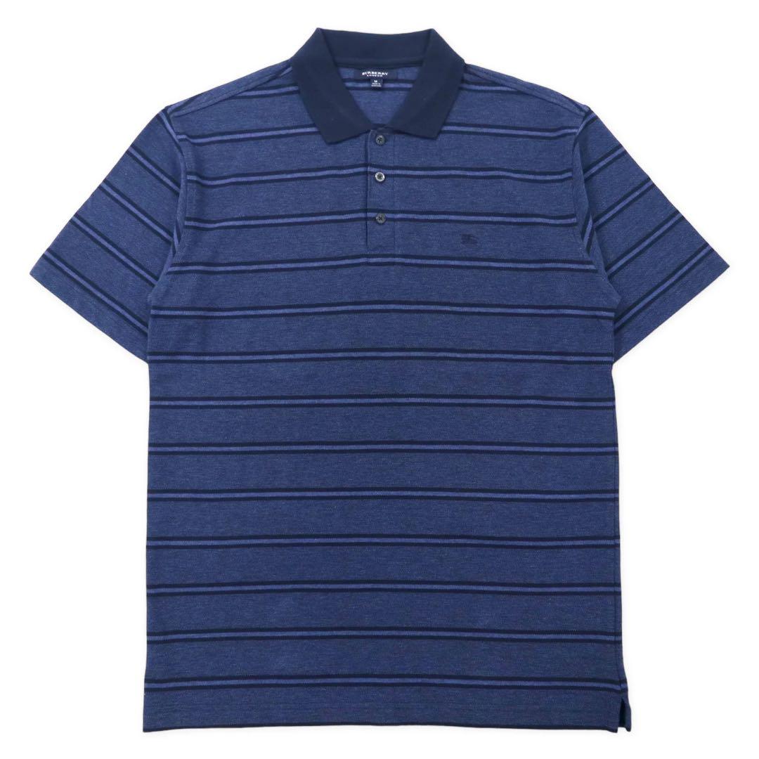 BURBERRY Polo a righe M blu navy cotone con logo ricamato