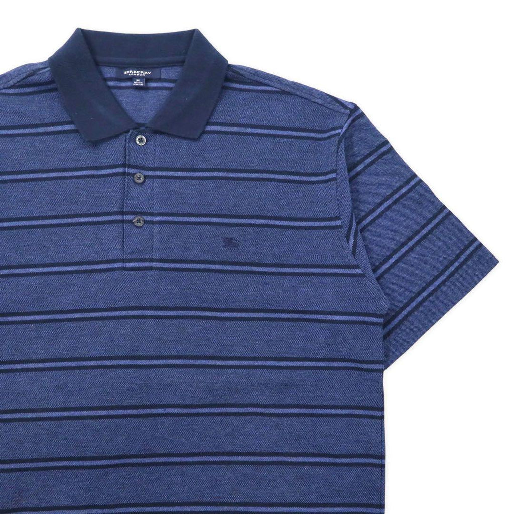 BURBERRY Polo a righe M blu navy cotone con logo ricamato