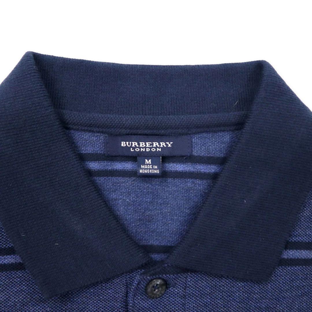 BURBERRY Polo a righe M blu navy cotone con logo ricamato