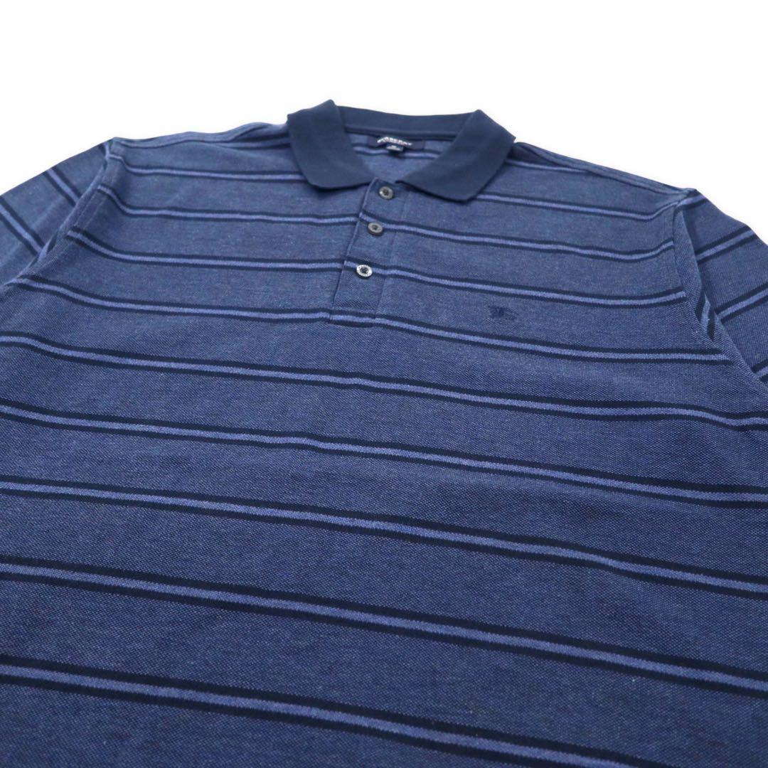 BURBERRY Polo a righe M blu navy cotone con logo ricamato