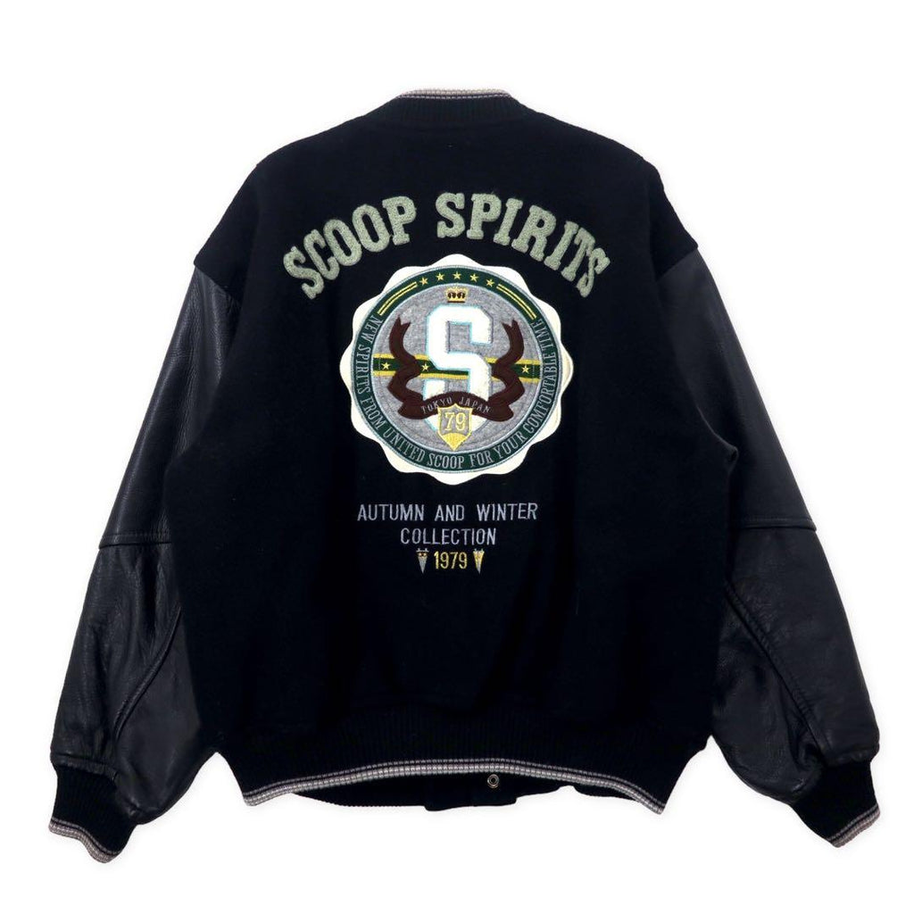 Scoop Collection Bomberino in pelle sulle maniche, taglia L, nero, lana, fodera trapuntata, logo ricamato sul retro