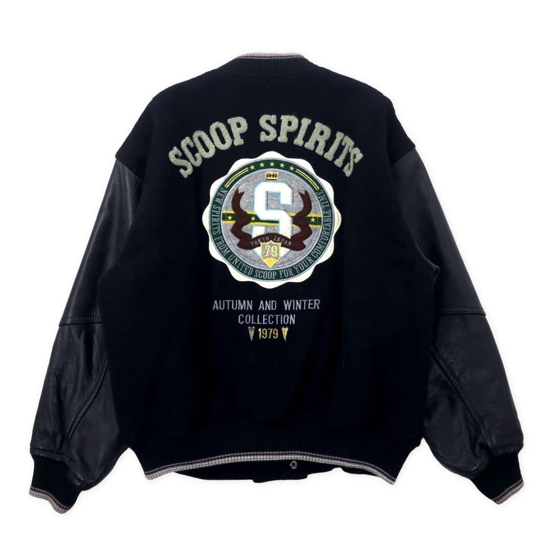 Scoop Collection Bomberino in pelle sulle maniche, taglia L, nero, lana, fodera trapuntata, logo ricamato sul retro