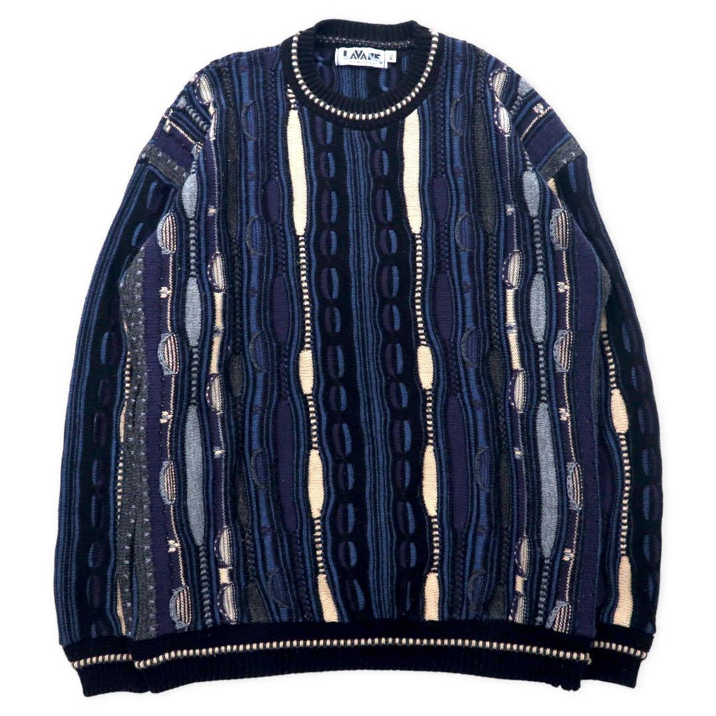 Maglione LAVANE anni '90 in maglia 3D, taglia XL, colore nero, acrilico, fantasia all-over, taglia grande