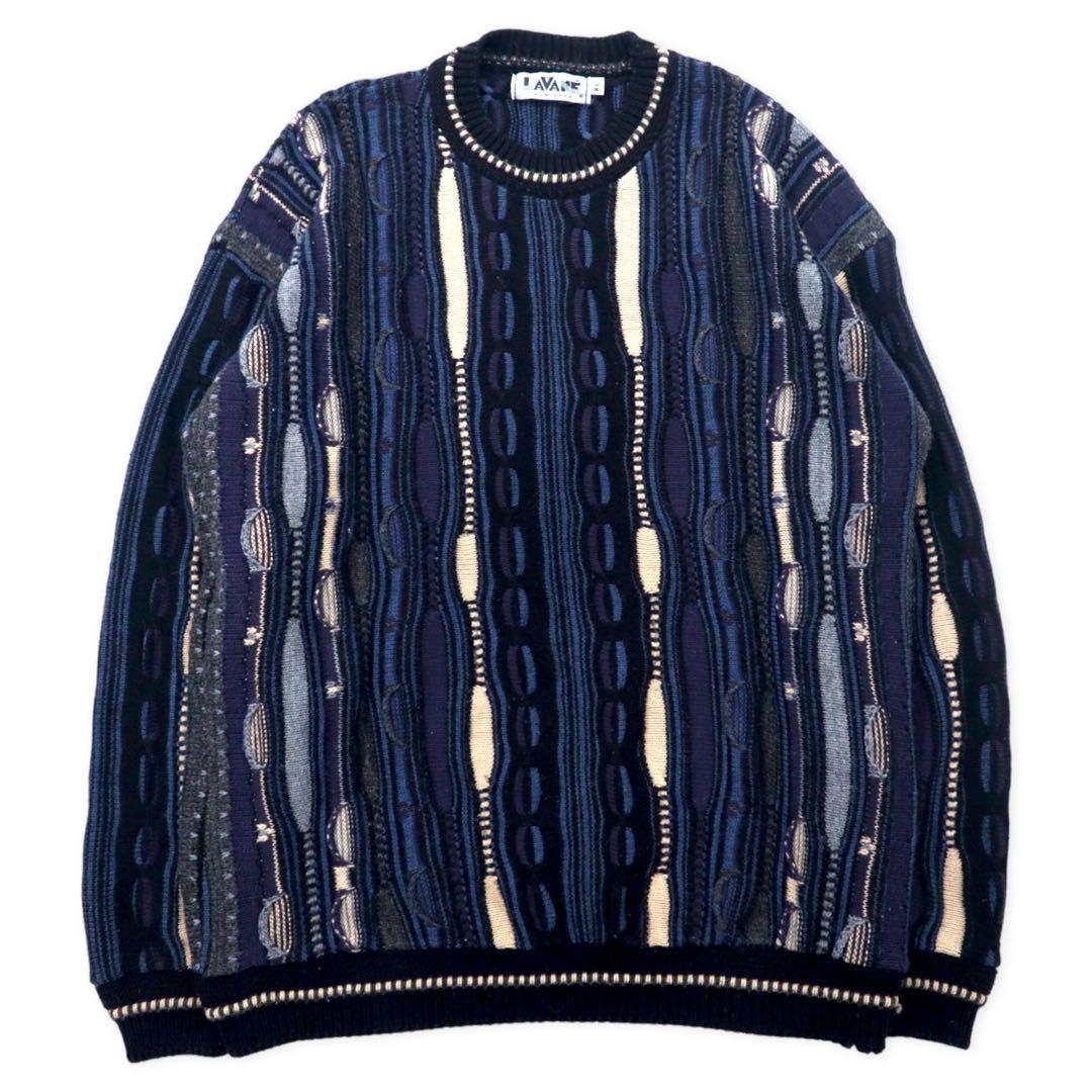 Maglione LAVANE anni '90 in maglia 3D, taglia XL, colore nero, acrilico, fantasia all-over, taglia grande