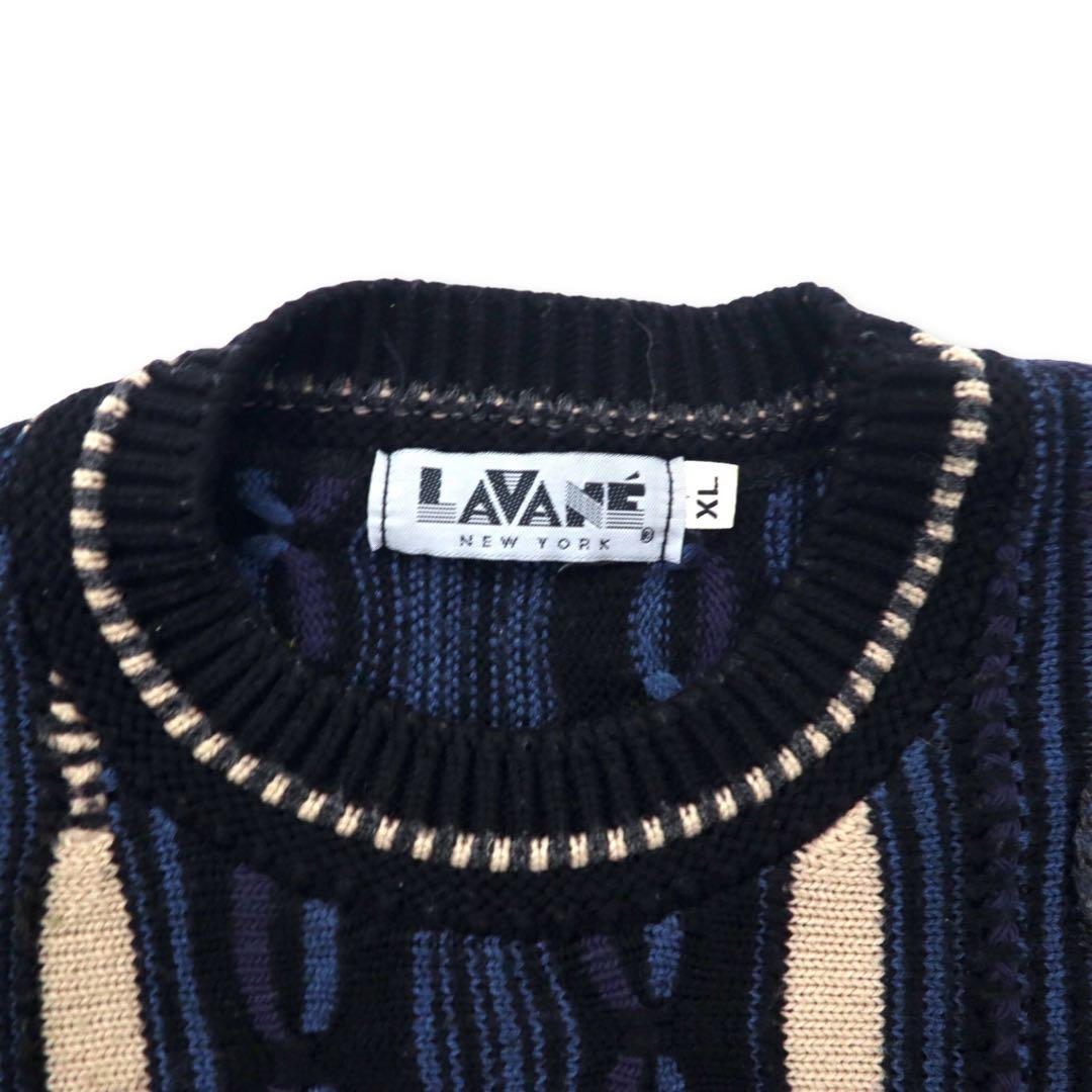 Maglione LAVANE anni '90 in maglia 3D, taglia XL, colore nero, acrilico, fantasia all-over, taglia grande