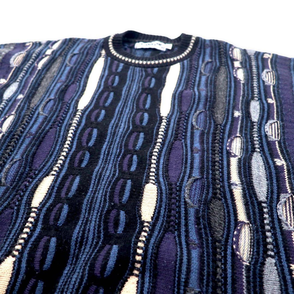 Maglione LAVANE anni '90 in maglia 3D, taglia XL, colore nero, acrilico, fantasia all-over, taglia grande