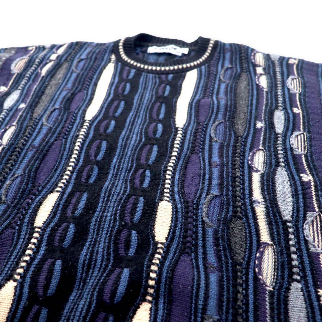 Maglione LAVANE anni '90 in maglia 3D, taglia XL, colore nero, acrilico, fantasia all-over, taglia grande