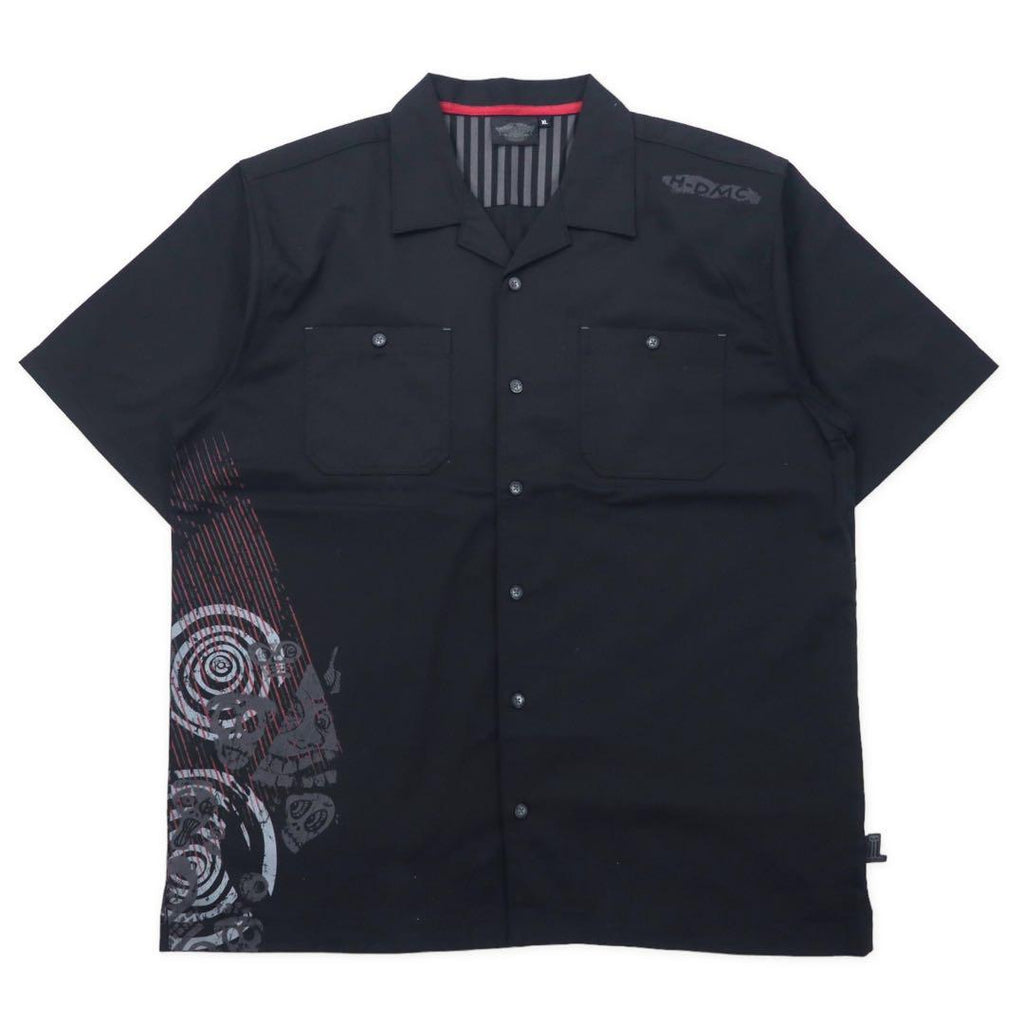 HARLEY DAVIDSON Camicia da lavoro a maniche corte con collo aperto XL Nera in cotone con stampa logo Oversize