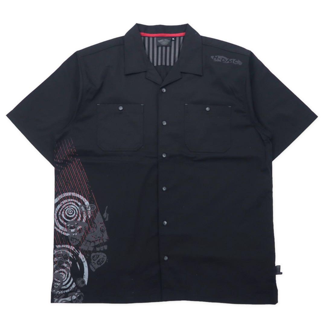 HARLEY DAVIDSON Camicia da lavoro a maniche corte con collo aperto XL Nera in cotone con stampa logo Oversize