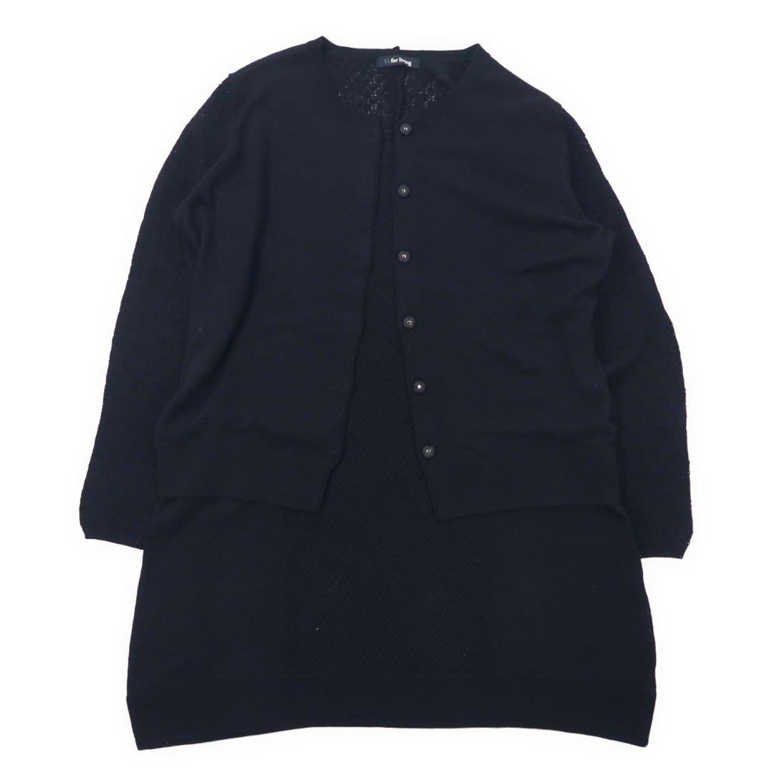 Y's for living Insieme Cardigan in maglia di viscosa con inserti in pizzo Top senza maniche FREE Nero