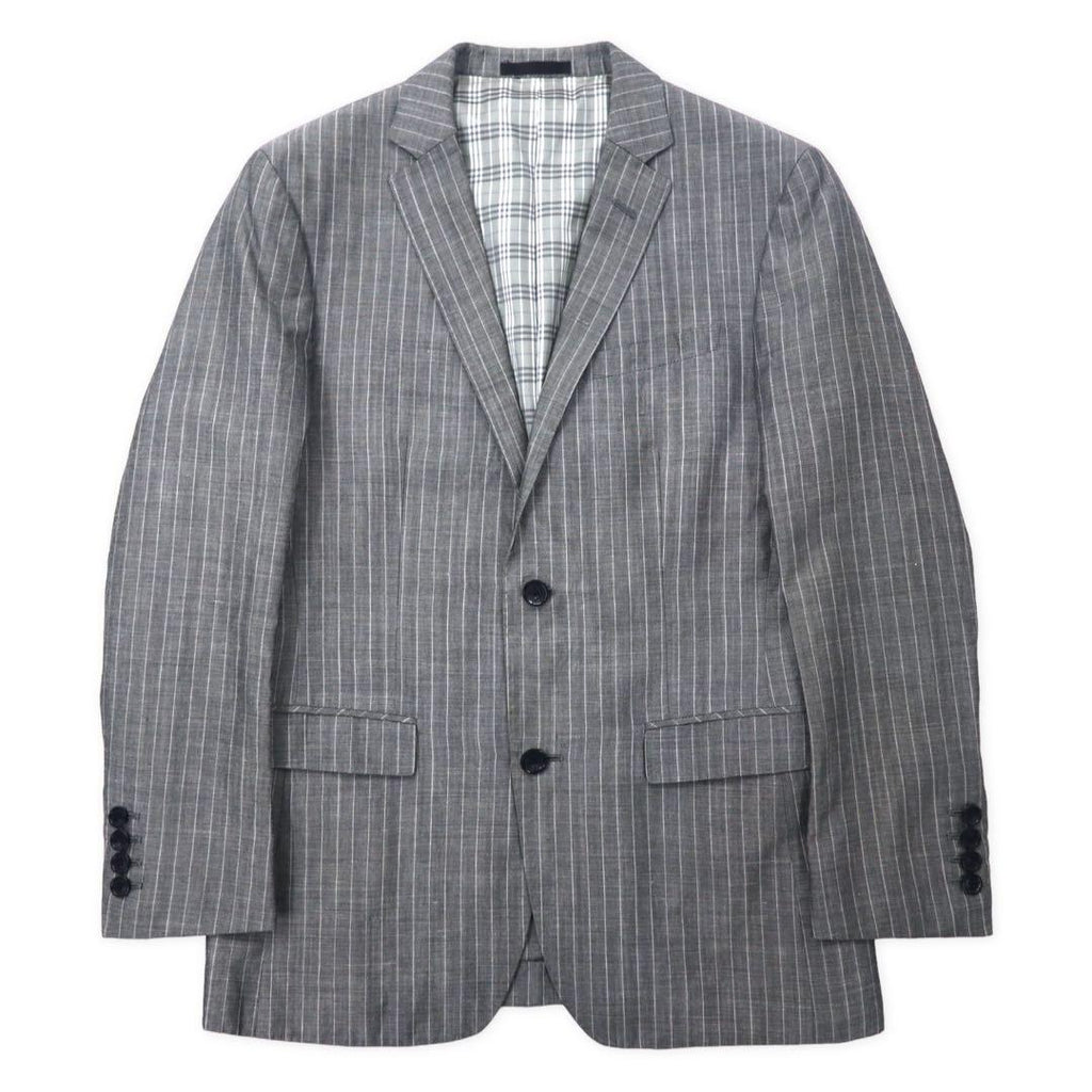 BURBERRY BLACK LABEL Giacca sartoriale 2 bottoni S Grigio a righe Lana misto lino Fodera Nova Check D1E22-383-06