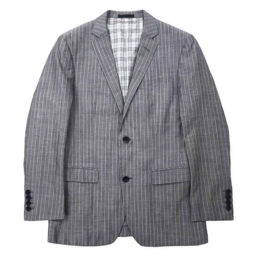 BURBERRY BLACK LABEL Giacca sartoriale 2 bottoni S Grigio a righe Lana misto lino Fodera Nova Check D1E22-383-06