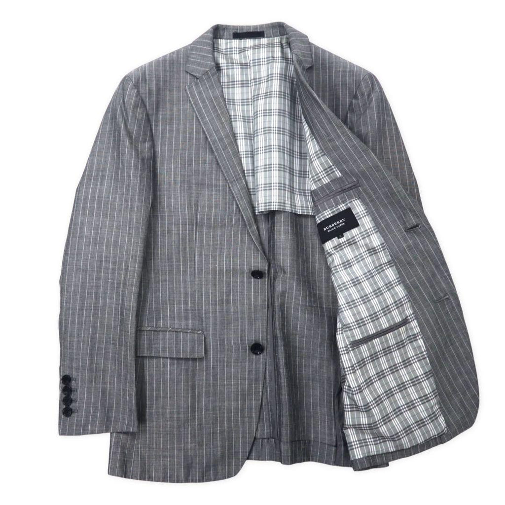 BURBERRY BLACK LABEL Giacca sartoriale 2 bottoni S Grigio a righe Lana misto lino Fodera Nova Check D1E22-383-06