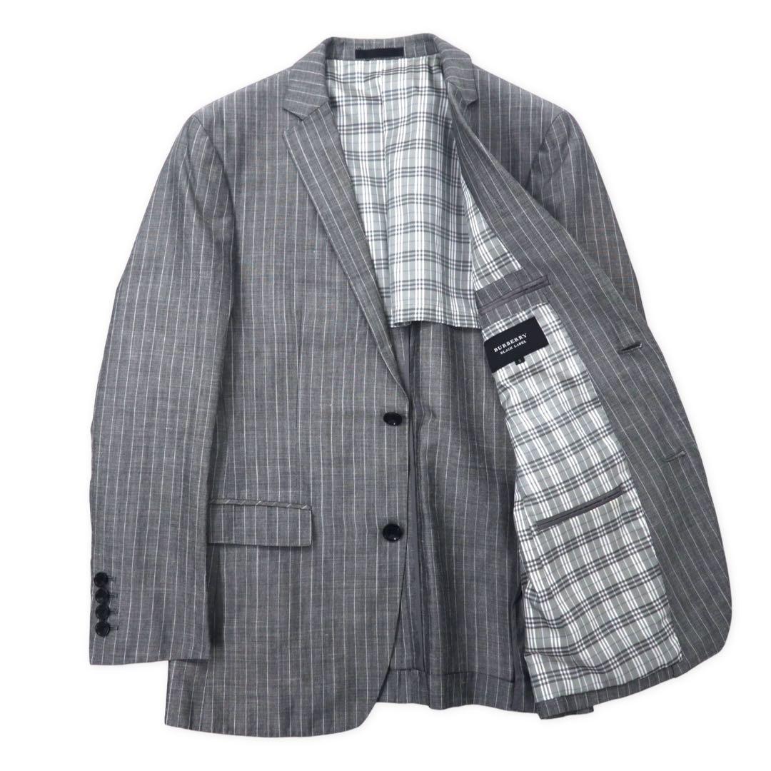 BURBERRY BLACK LABEL Giacca sartoriale 2 bottoni S Grigio a righe Lana misto lino Fodera Nova Check D1E22-383-06